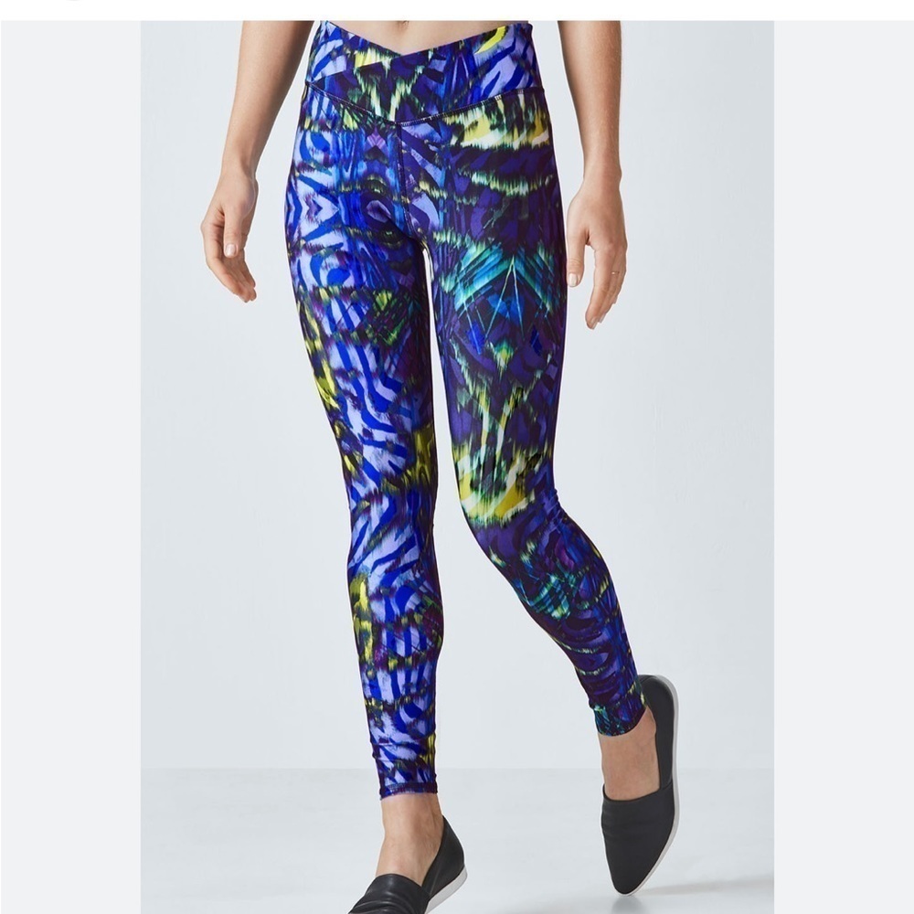 Fabletics Winn printed crossover leggings size Medium blue yellow purple